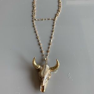 Bull horns long necklace.